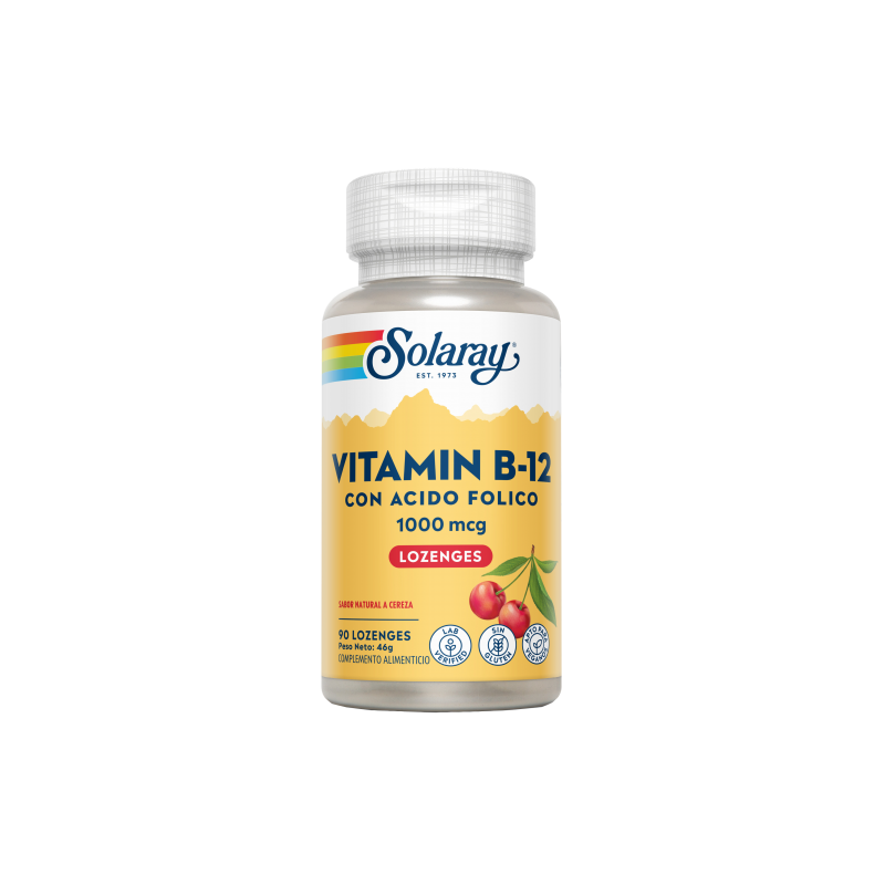 Vitamin B12 con ácido fólico 1000 mcg 90 Cápsulas - Solaray